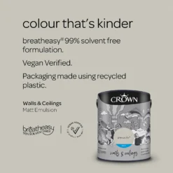 Crown Walls & Ceilings Matt Emulsion Paint Grey Putty - 5L -Rust-Oleum Store 12823268 1564969526116536
