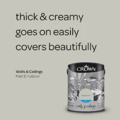 Crown Walls & Ceilings Matt Emulsion Paint Grey Putty - 5L -Rust-Oleum Store 12823268 1884969526069766