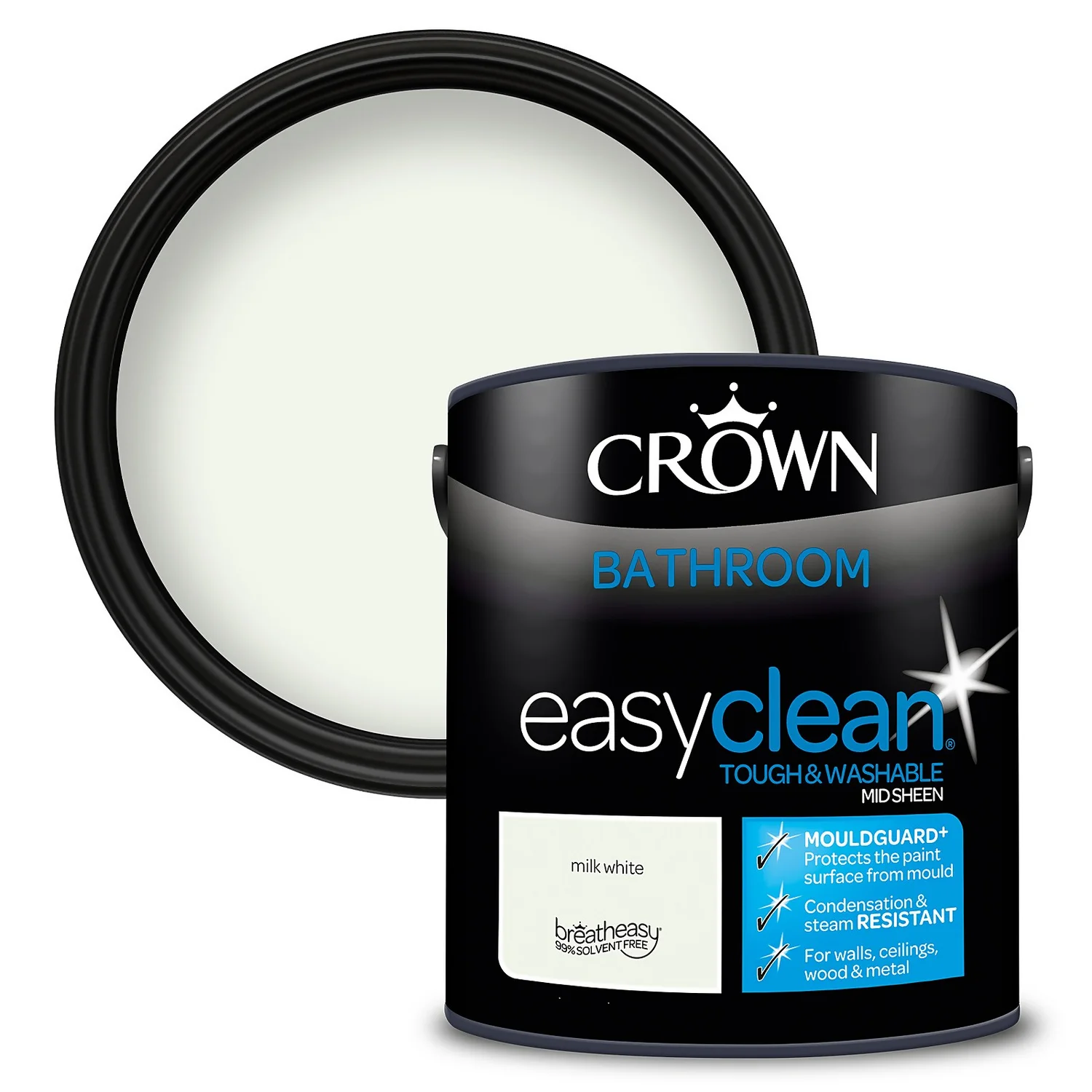Crown Easyclean® Mouldguard+ Bathroom Mid Sheen Washable Multi Surface Paint Milk White® - 2.5L Crown Easyclean® Mouldguard+ Bathroom Mid Sheen Washable Multi Surface Paint Milk White® - 2.5L -Rust-Oleum Store 12886762 1704847494744800