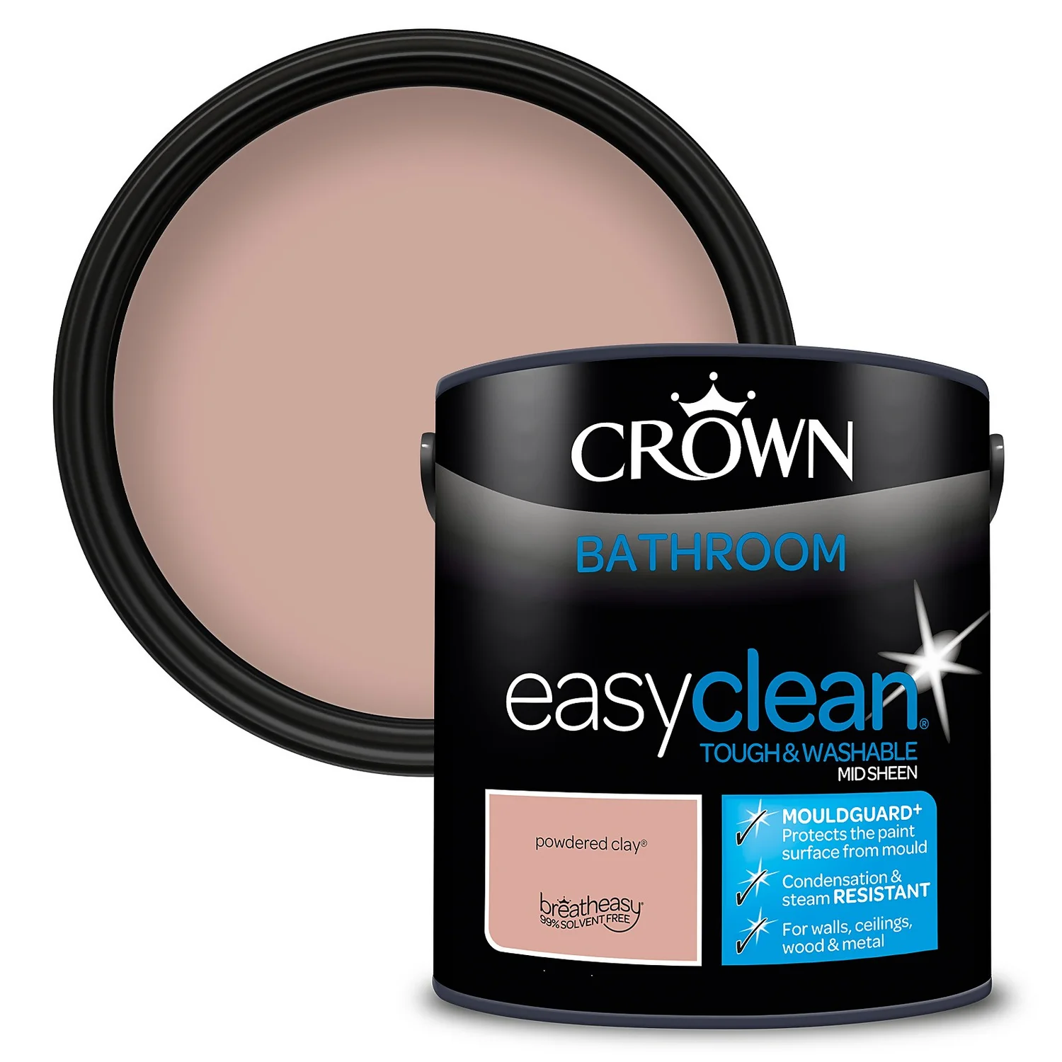 Crown Easyclean® Mouldguard+ Bathroom Mid Sheen Washable Multi Surface Paint Powdered Clay® - 2.5L Crown Easyclean® Mouldguard+ Bathroom Mid Sheen Washable Multi Surface Paint Powdered Clay® - 2.5L -Rust-Oleum Store 12886767 1334847489771973